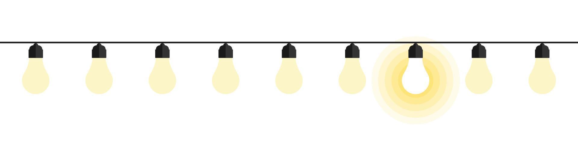 les ampoules. notion d'idée. ampoules style plat avec lueur jaune. illustration de symbole d'idées. illustration vectorielle vecteur