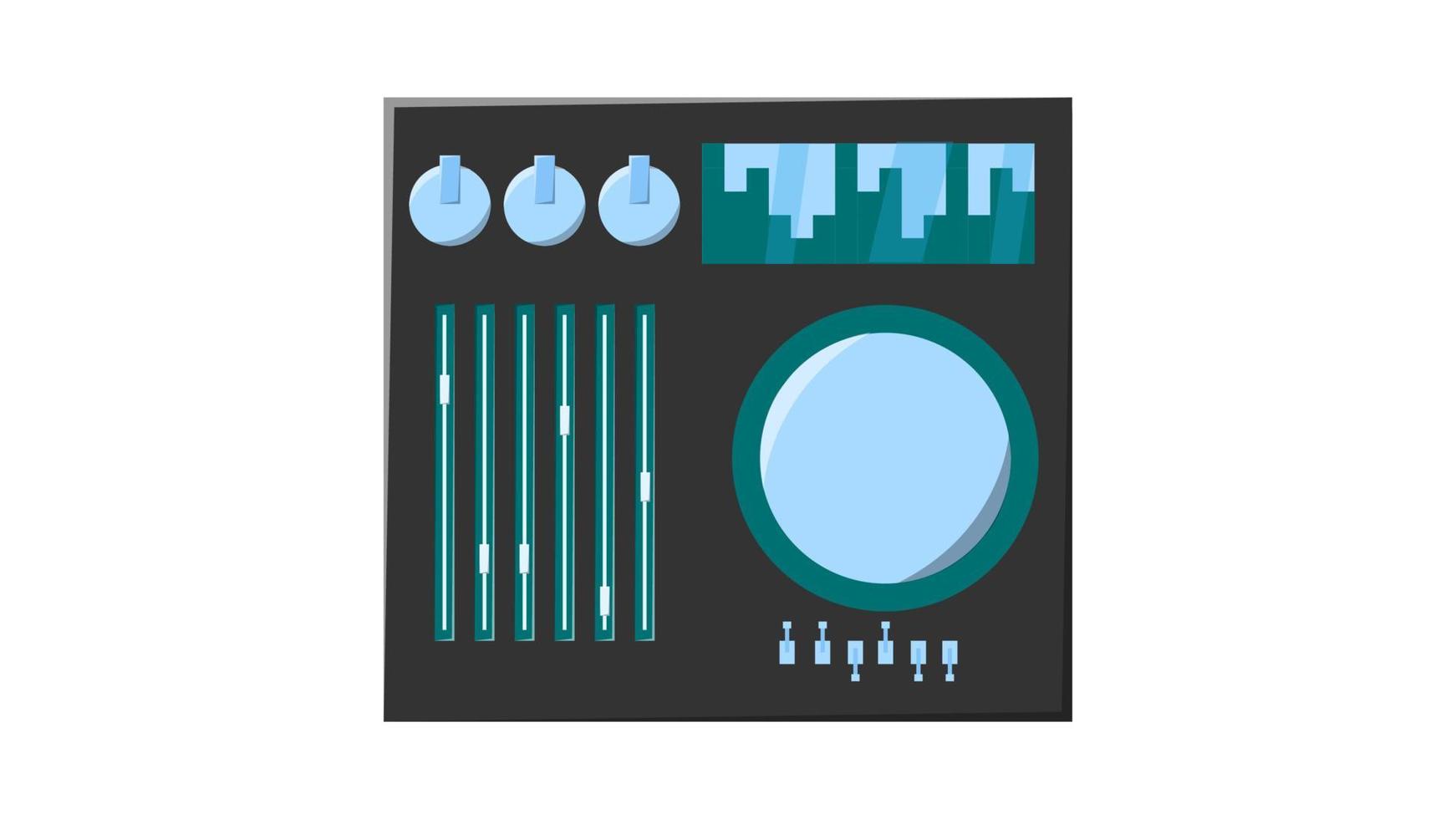 ld retro vintage green audio music equipment vinyle dj board avec curseurs et manivelles et boutons des années 70, 80, 90. illustration vectorielle vecteur