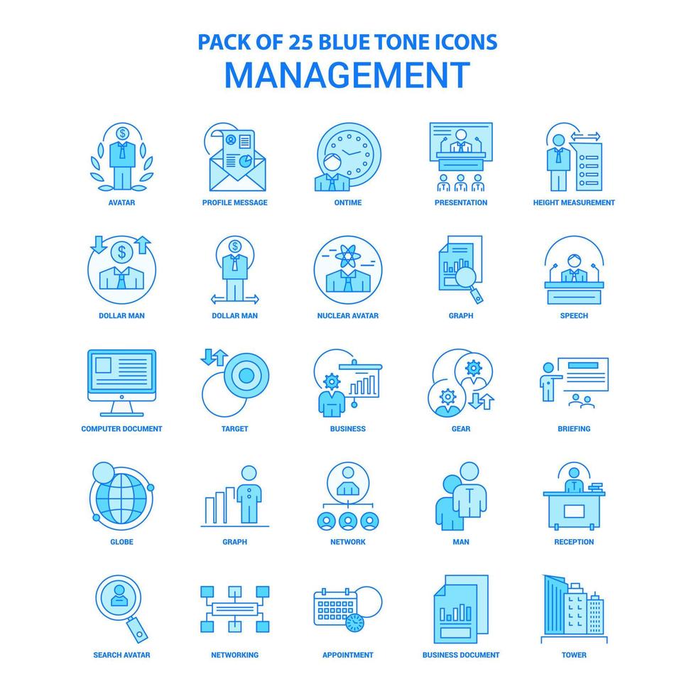 pack d'icônes de ton bleu de gestion 25 jeux d'icônes vecteur