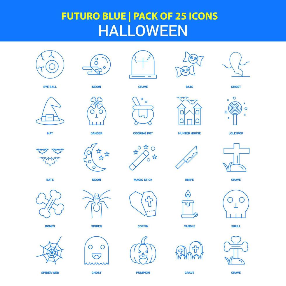 pack d'icônes halloween futuro bleu 25 icônes vecteur