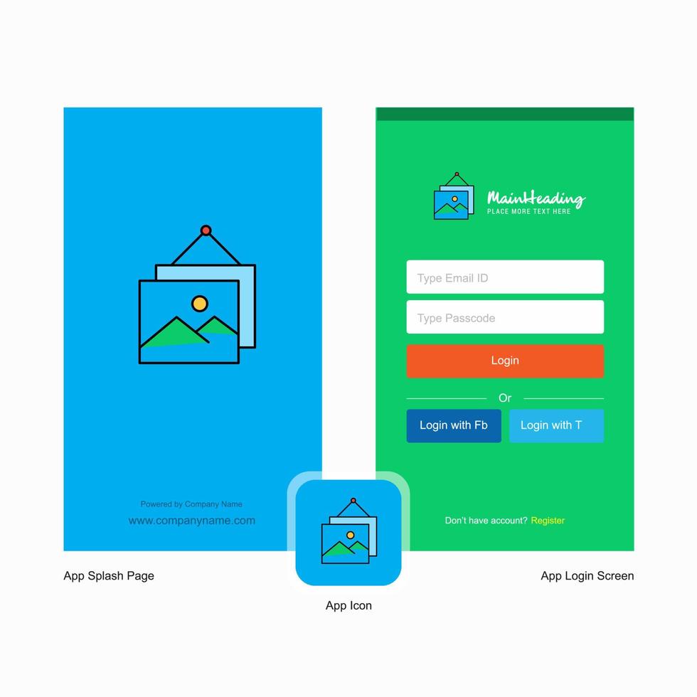 écran de démarrage du cadre d'image de l'entreprise et conception de la page de connexion avec le modèle de logo modèle d'entreprise en ligne mobile vecteur