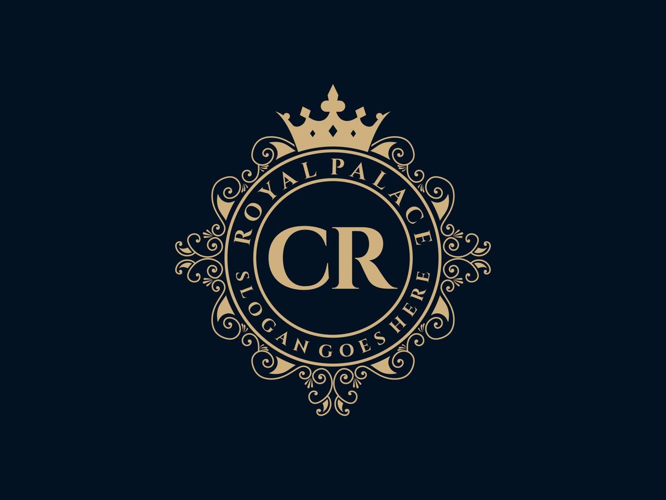 lettre cr logo victorien de luxe royal antique avec cadre ornemental. vecteur
