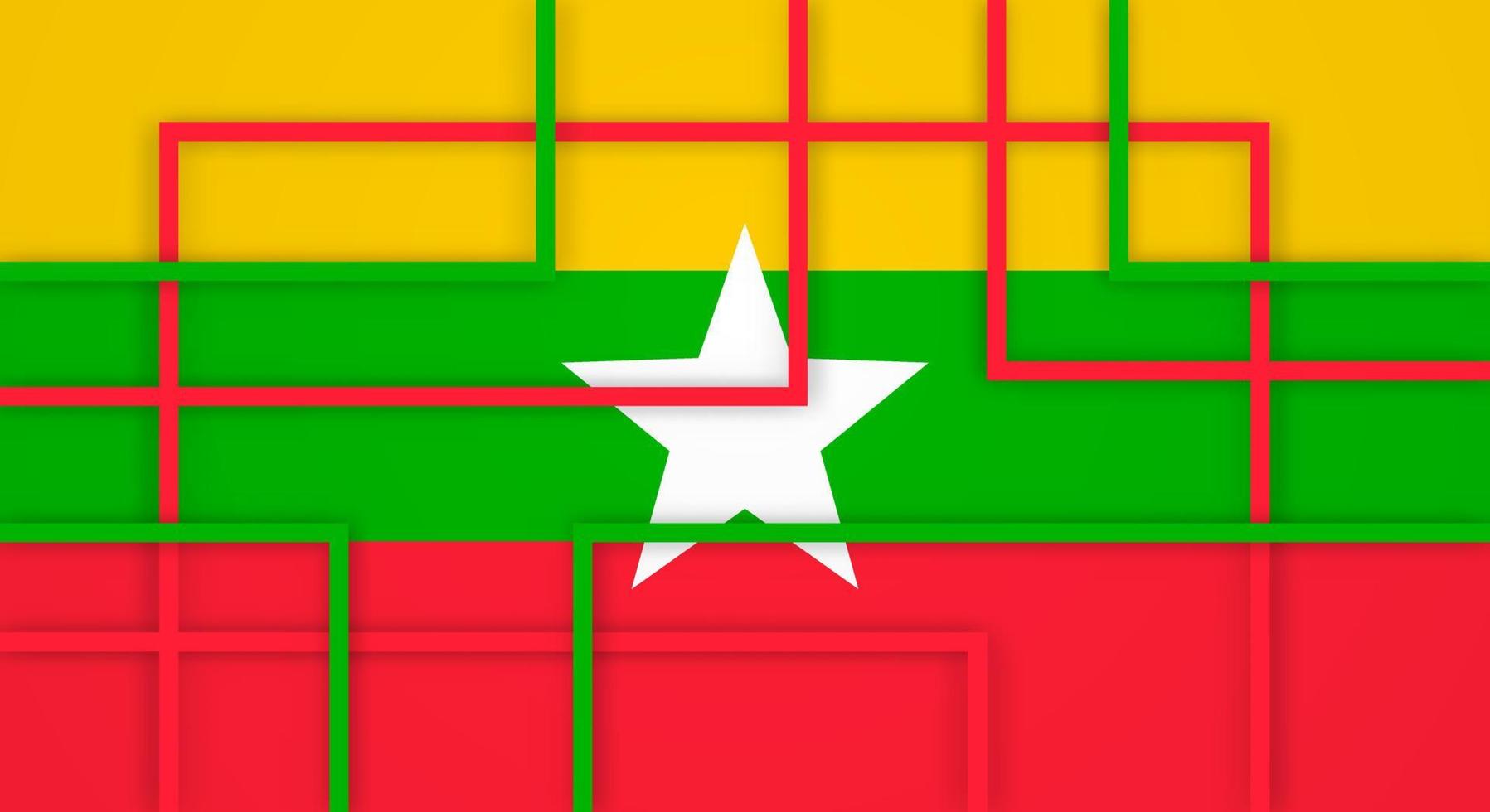 rayures carrées géométriques abstraites lignes papercut fond avec drapeau du myanmar vecteur