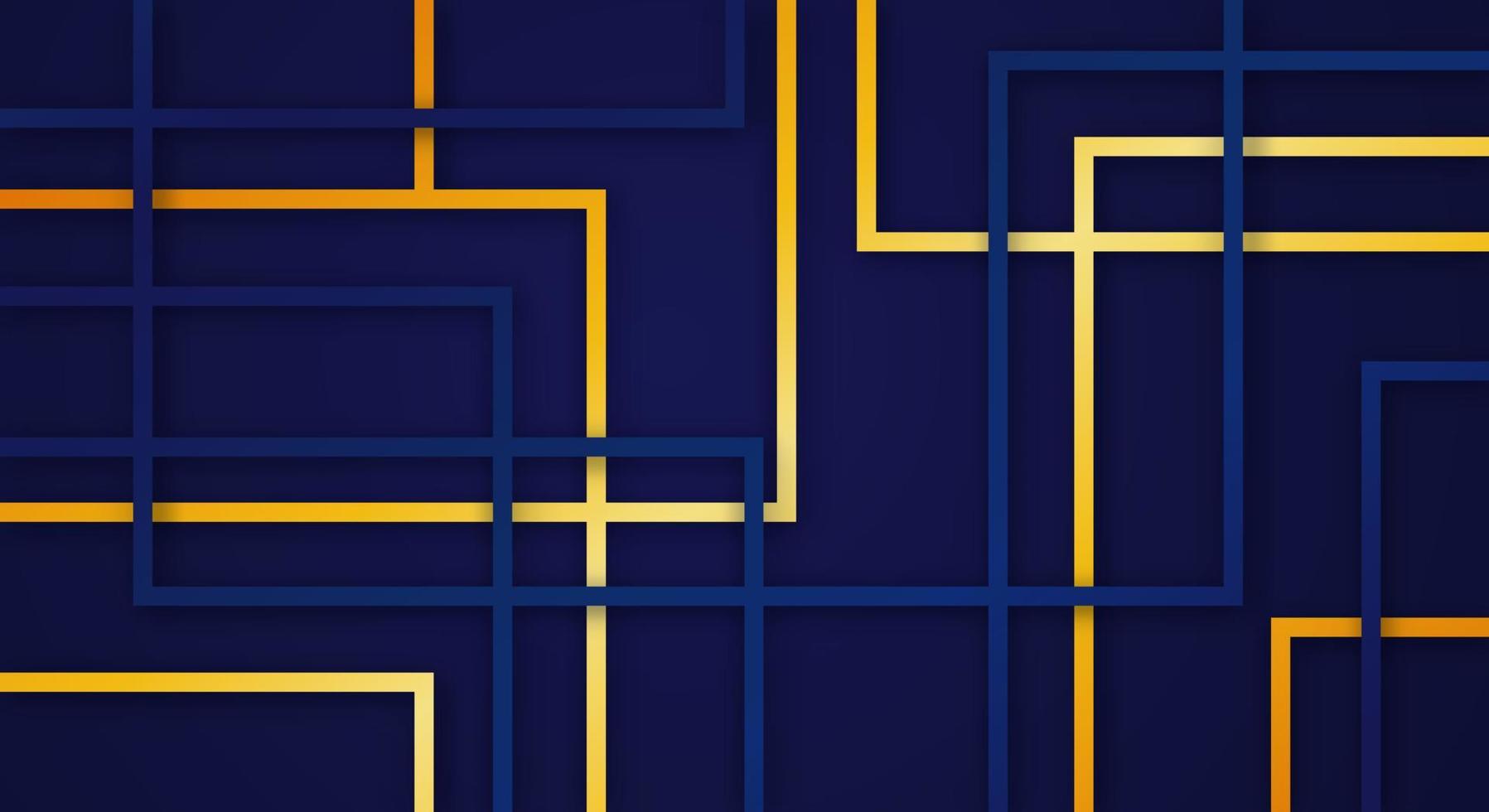 lignes de rayures carrées géométriques abstraites 3d fond découpé en papier avec motif de décoration réaliste de couleurs bleu foncé et or vecteur