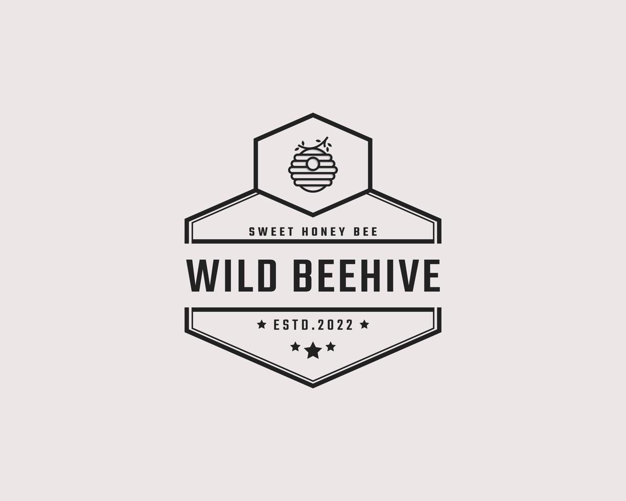style linéaire de conception de logo de ruche d'abeilles d'emblème d'insigne rétro vintage. illustration vectorielle vecteur