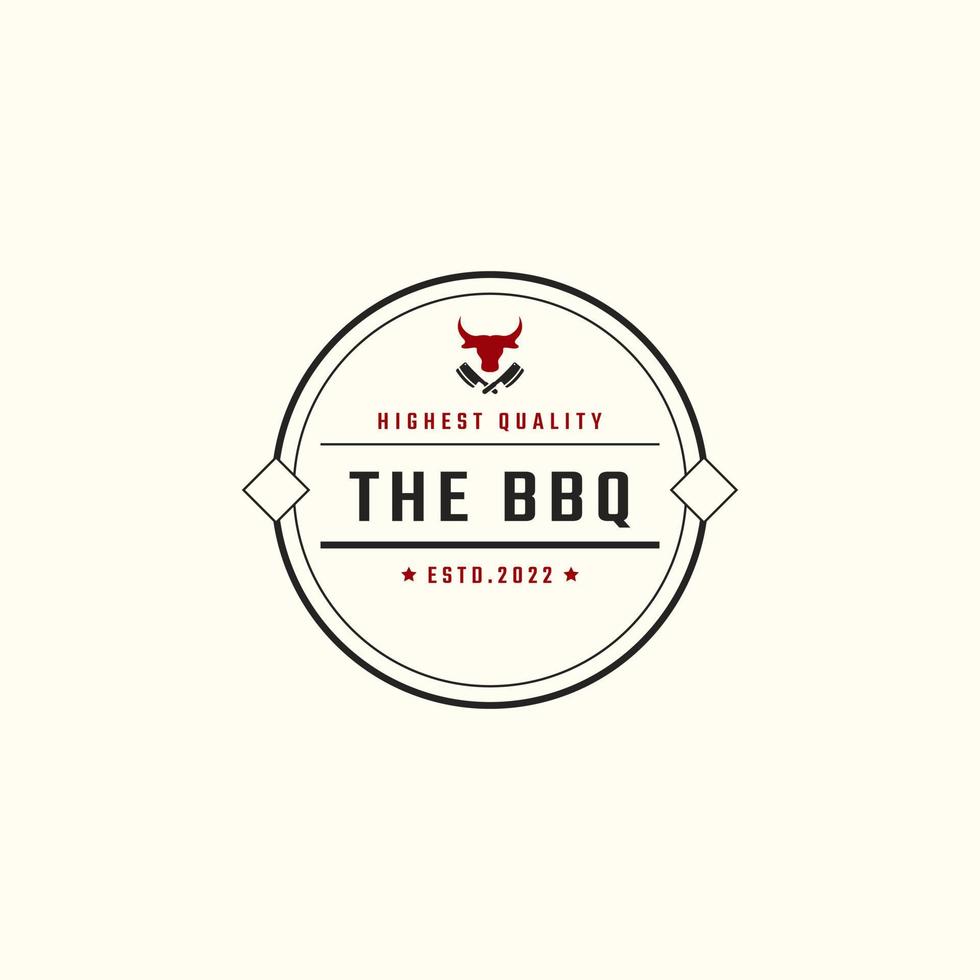 emblème de badge rétro vintage barbecue rustique grill barbecue, étiquette de barbecue timbre logo design style linéaire vecteur