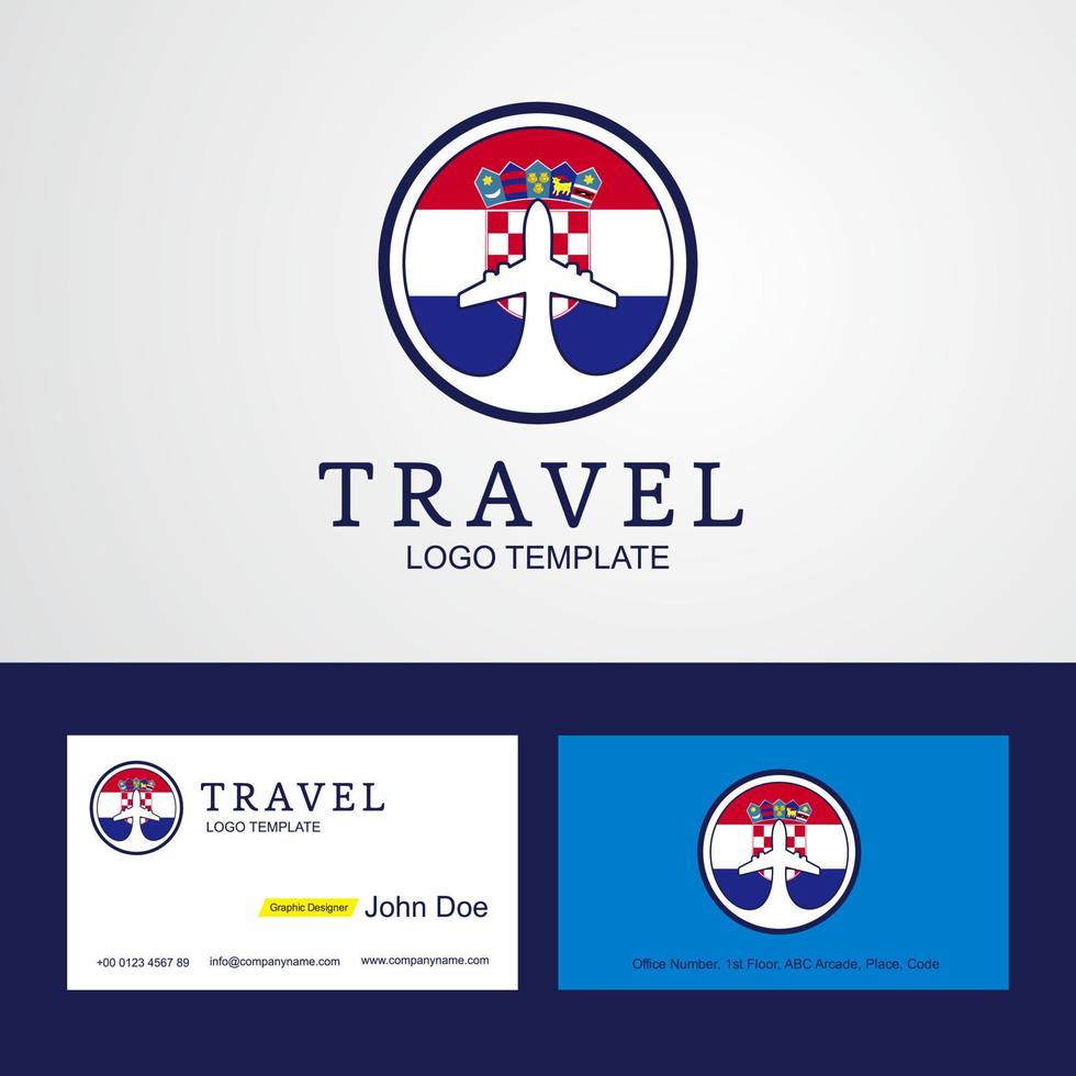 conception de logo et de carte de visite de drapeau de cercle créatif de voyage en croatie vecteur