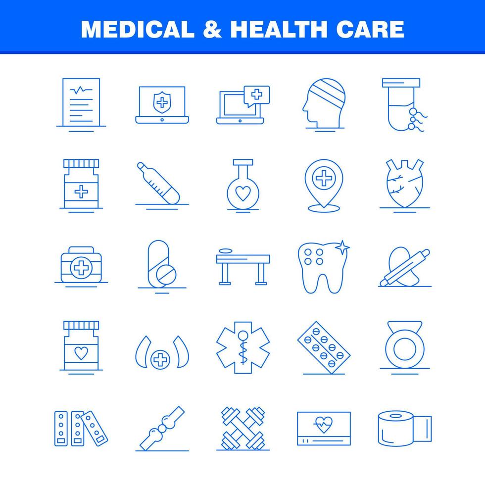 icône de ligne médicale et de soins de santé pour l'impression web et le kit uxui mobile tel que la médecine médicale tablette hôpital mesurer les dispositifs médicaux pictogramme pack vecteur