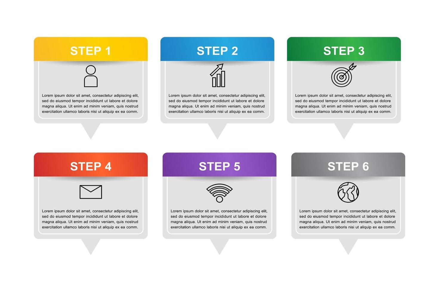 conception de modèle infographique en 6 étapes vecteur