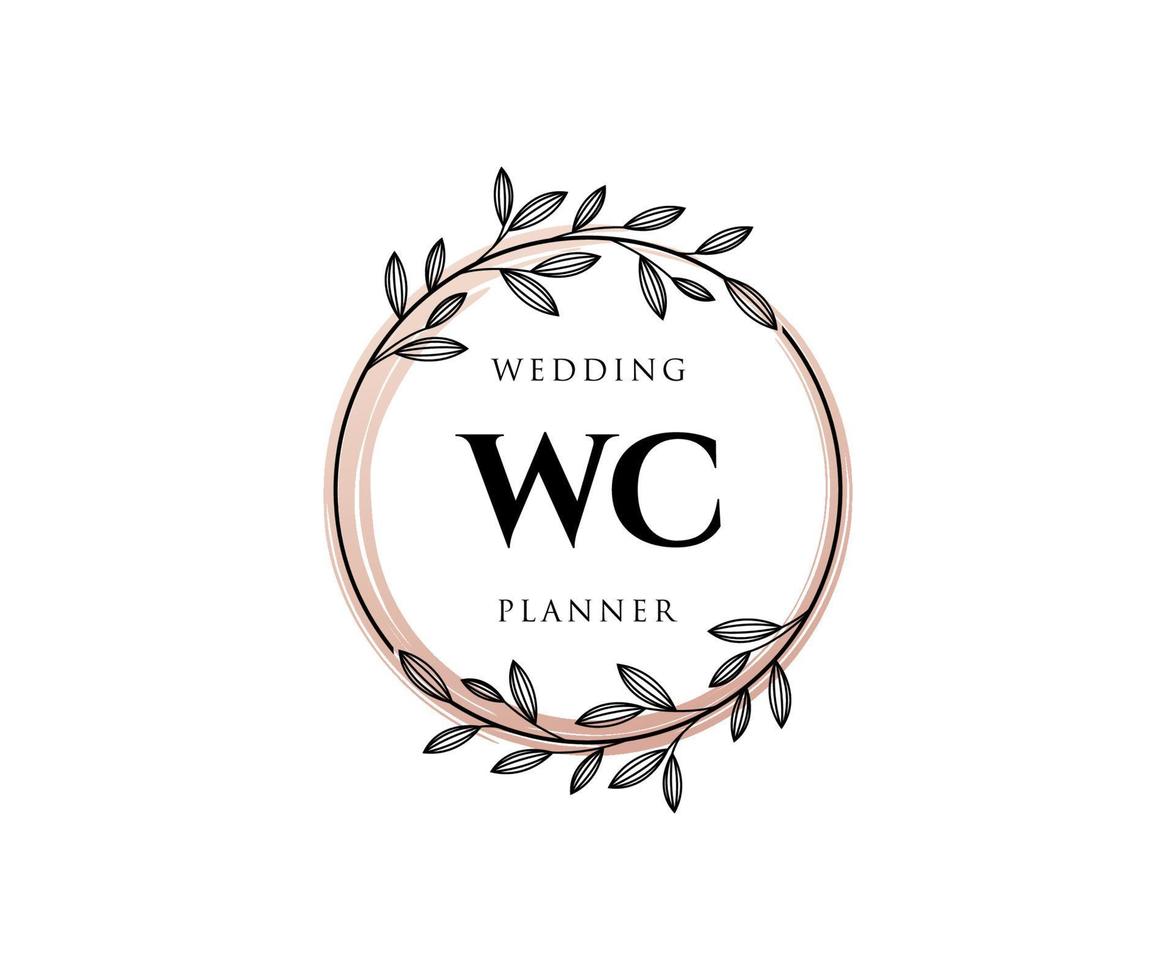 collection de logos de monogramme de mariage lettre initiales wc, modèles minimalistes et floraux modernes dessinés à la main pour cartes d'invitation, réservez la date, identité élégante pour restaurant, boutique, café en image vectorielle vecteur