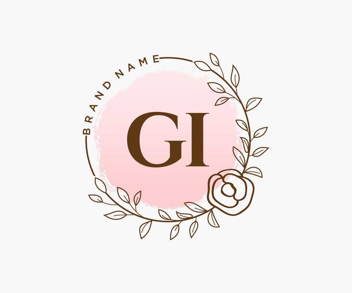 logo féminin gi initial. utilisable pour les logos nature, salon, spa, cosmétique et beauté. élément de modèle de conception de logo vectoriel plat.