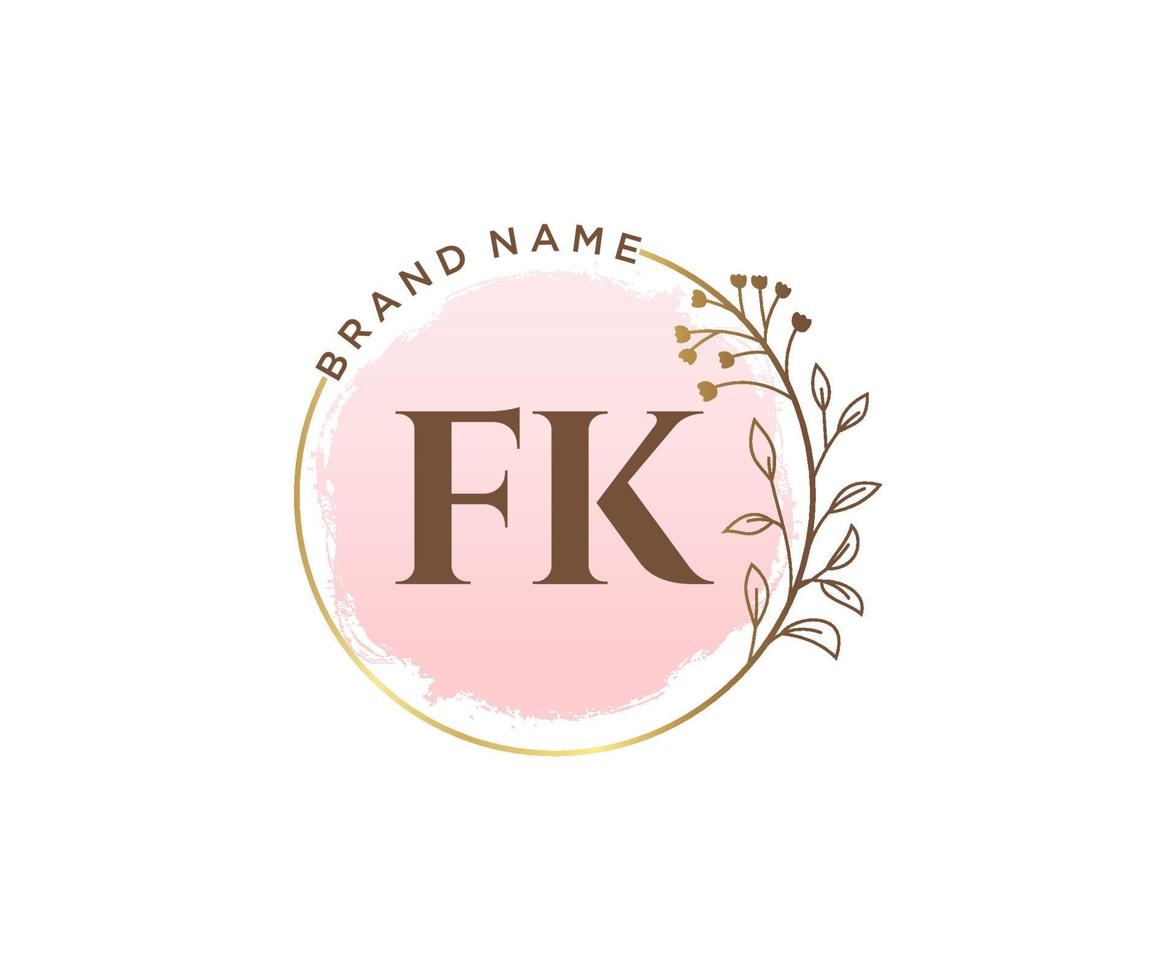logo féminin fk initial. utilisable pour les logos nature, salon, spa, cosmétique et beauté. élément de modèle de conception de logo vectoriel plat.
