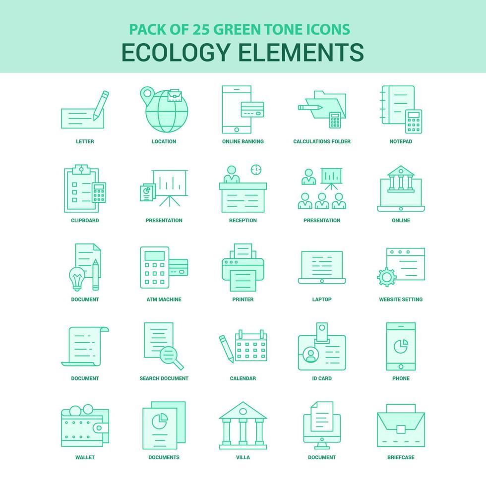 jeu d'icônes de 25 éléments écologiques verts vecteur