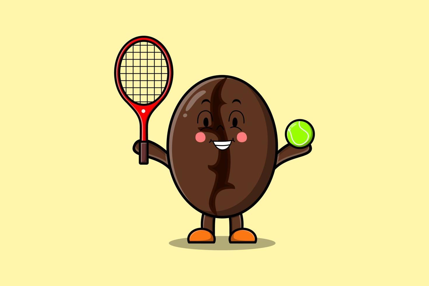 grains de café de dessin animé mignon jouant au tennis vecteur