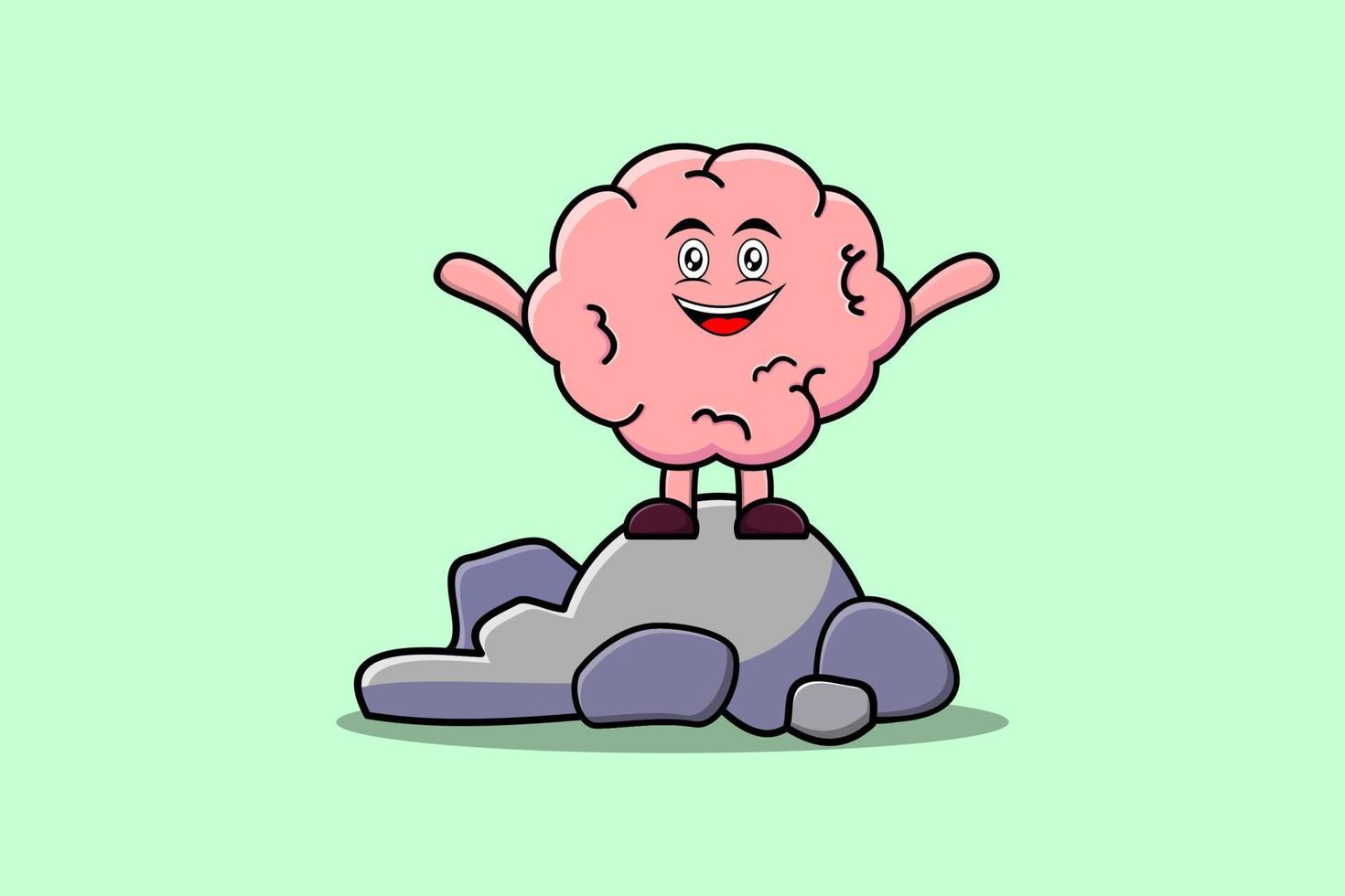 personnage de cerveau de dessin animé mignon debout dans la pierre vecteur