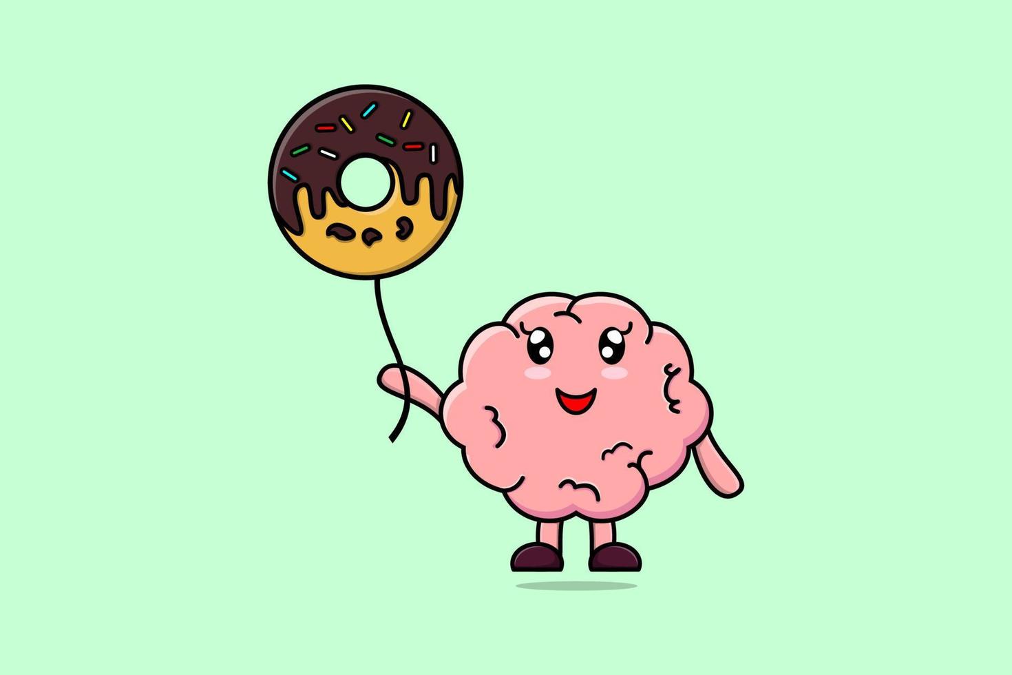 cerveau de dessin animé mignon flottant avec ballon de beignets vecteur