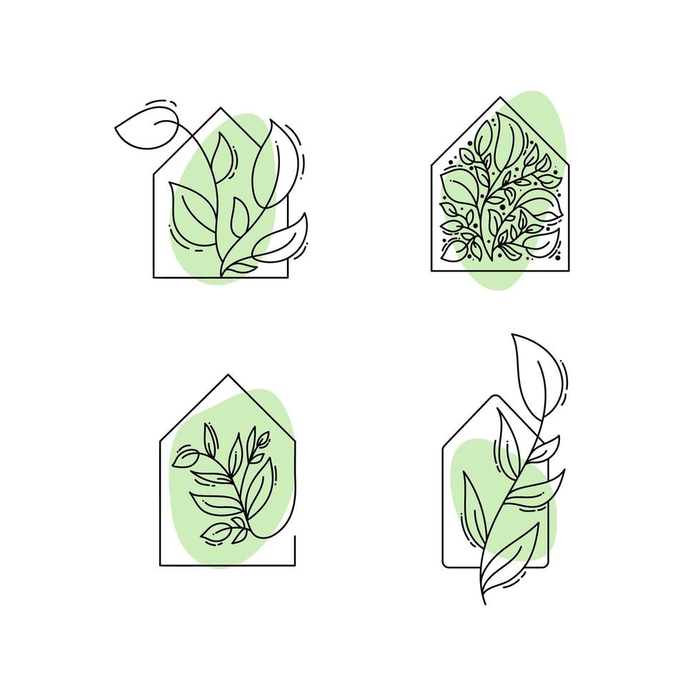icônes de maison écologique avec des feuilles vecteur