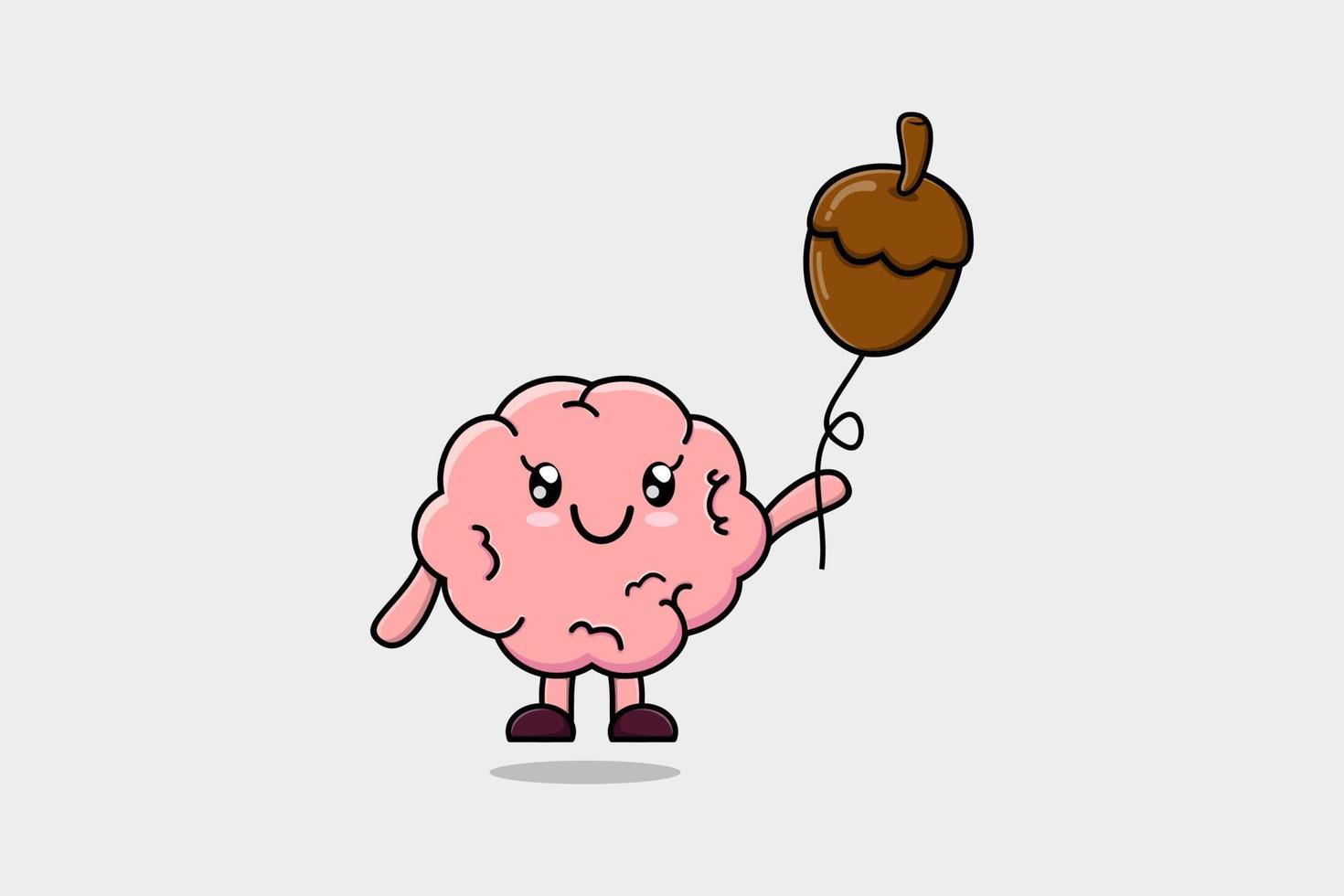cerveau de dessin animé mignon flottant avec un ballon de gland vecteur