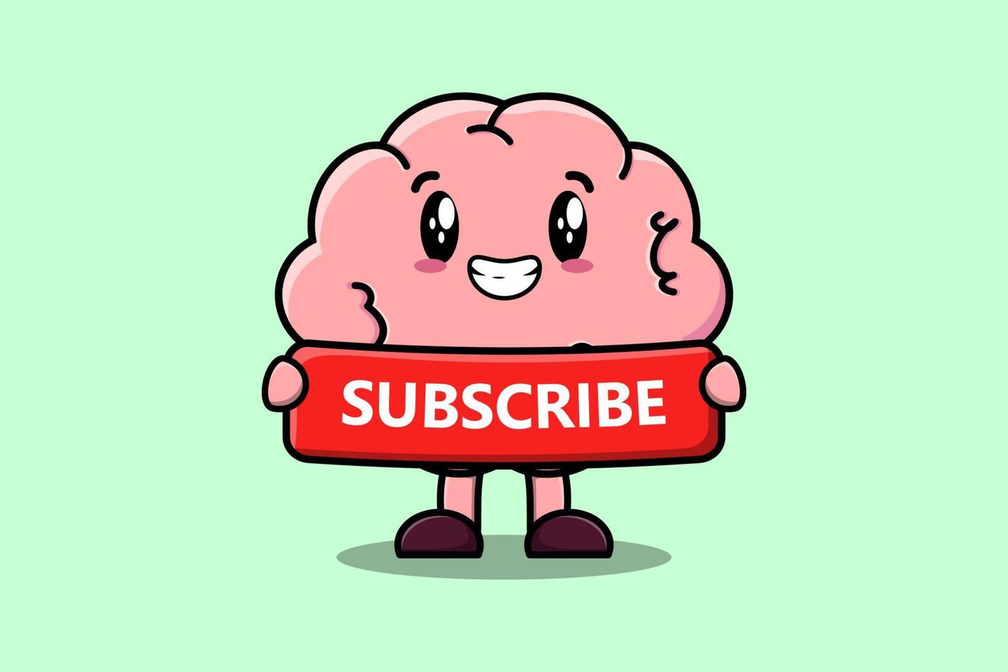cerveau de dessin animé mignon tenant un tableau d'abonnement rouge vecteur