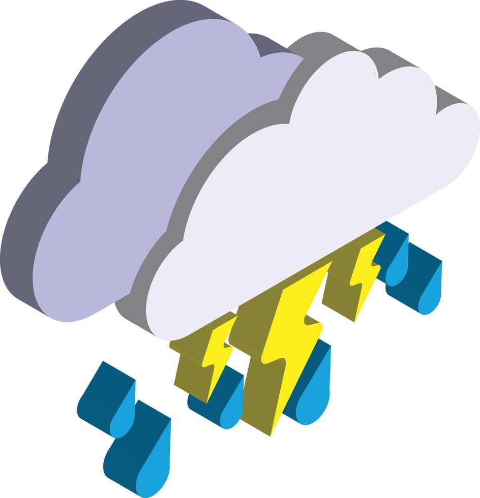 illustration de la pluie et de la foudre dans un style isométrique 3d vecteur