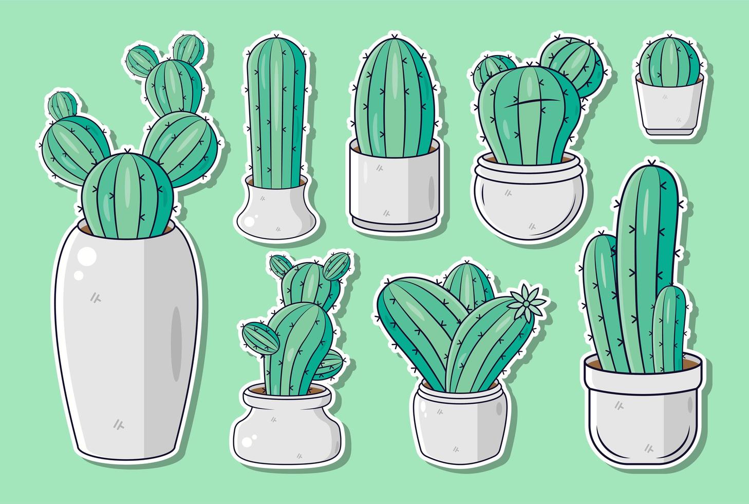ensemble d'autocollants ou d'étiquettes de cactus de dessin animé mignon vecteur