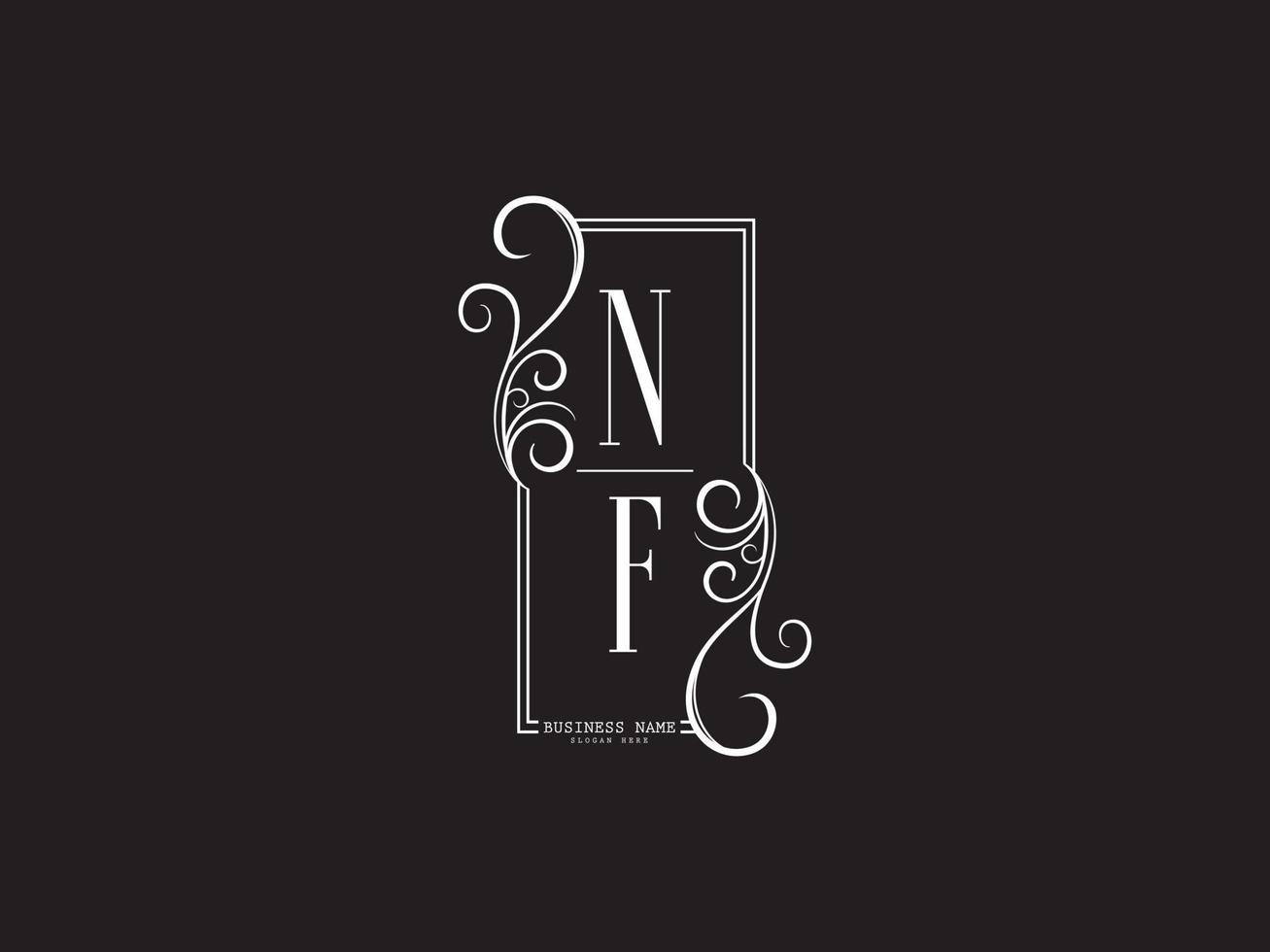 beau logo de luxe nf, nouveau logo de lettre blanche nf fn noir vecteur