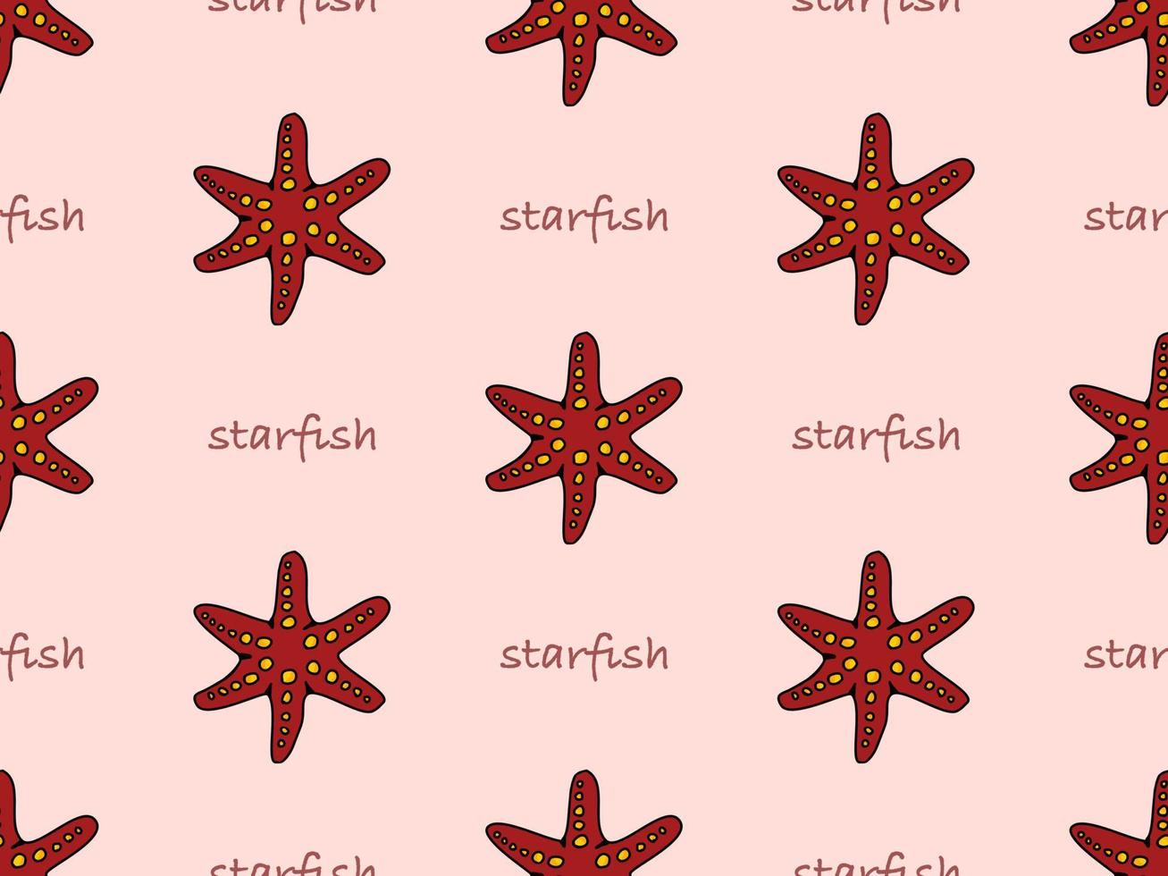 modèle sans couture de personnage de dessin animé étoile de mer sur fond rose vecteur