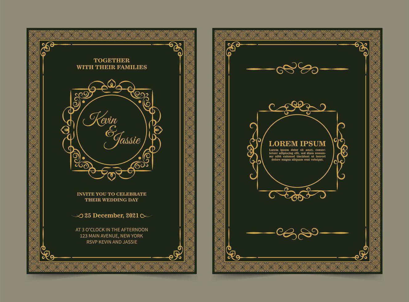 carte d'invitation de mariage classique élégante vecteur