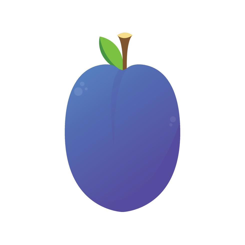 vecteur de dessin animé de pruneaux. symbole. création de logos. prune fraîche avec feuille verte en style cartoon. vecteur entier et parties de prune douce isolés sur fond blanc.