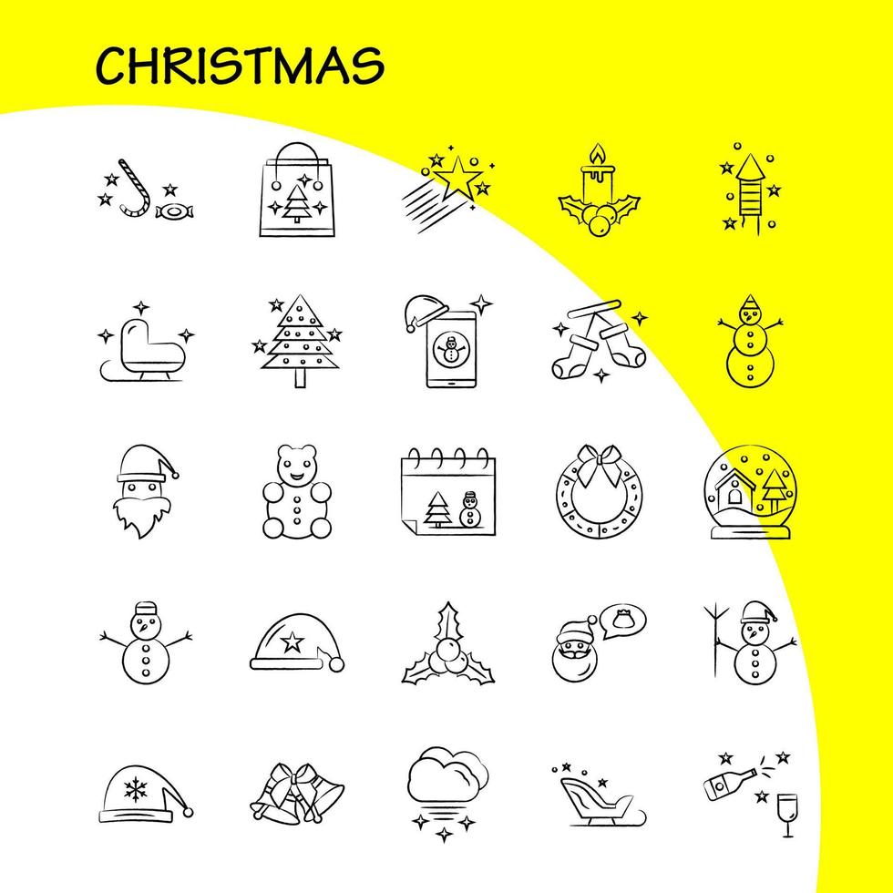 icônes dessinées à la main de noël définies pour l'infographie le kit uxui mobile et la conception d'impression incluent le père noël les hivers du père noël la clause du père noël la collection du père noël le logo et le pictogramme infographiques modernes vecteur