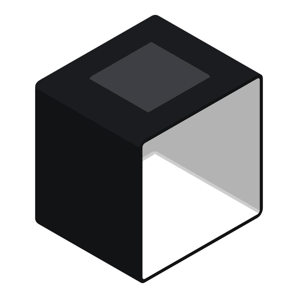icône de cube de boîte à lumière photo, style isométrique vecteur