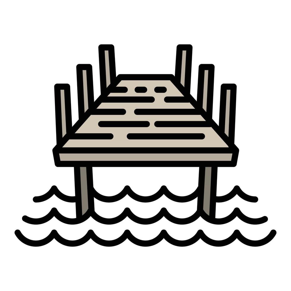 icône de pont en bois, style de contour vecteur