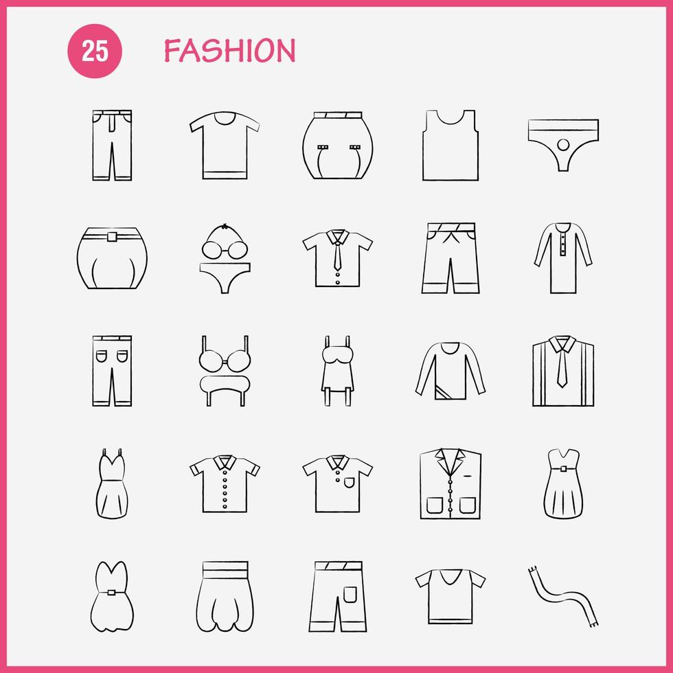 ensemble d'icônes dessinées à la main de mode pour l'infographie le kit uxui mobile et la conception d'impression comprennent un sèche-cheveux coiffeur cheveux maquillage top collection de vêtements infographie moderne logo et pictogramme v vecteur