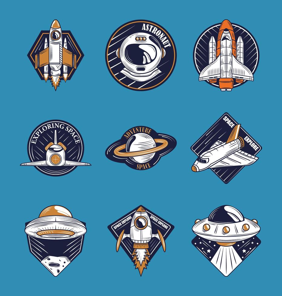 ensemble de badges rétro air et espace vecteur