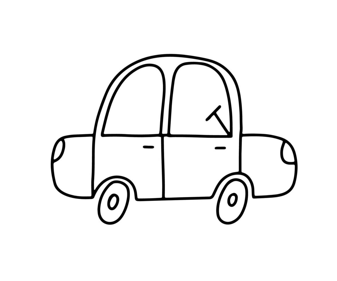 doodle drôle de voiture. style de gribouillis de croquis de vecteur. voiture jouet dessiné à la main isolé sur blanc pour livre de coloriage enfantin vecteur