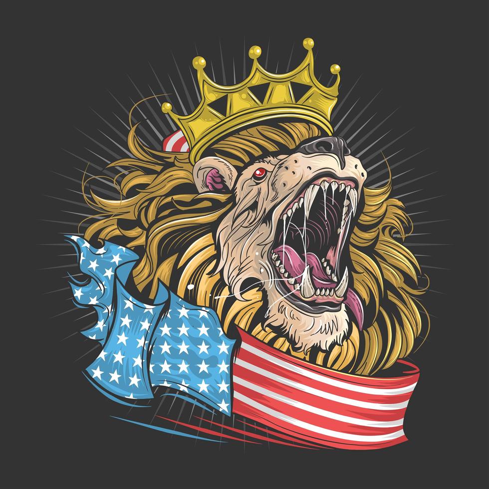 roi lion avec drapeau américain vecteur