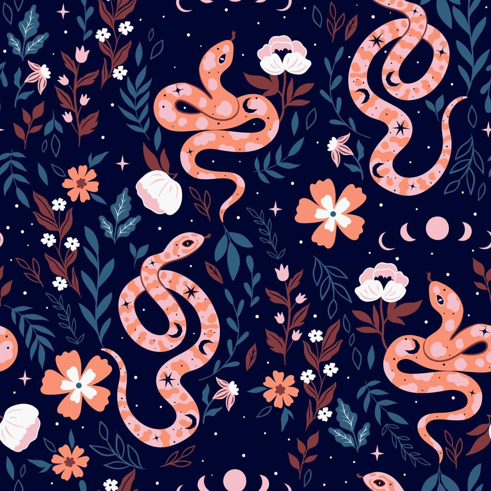 modèle sans couture avec des serpents, des fleurs, des étoiles. graphiques vectoriels. vecteur