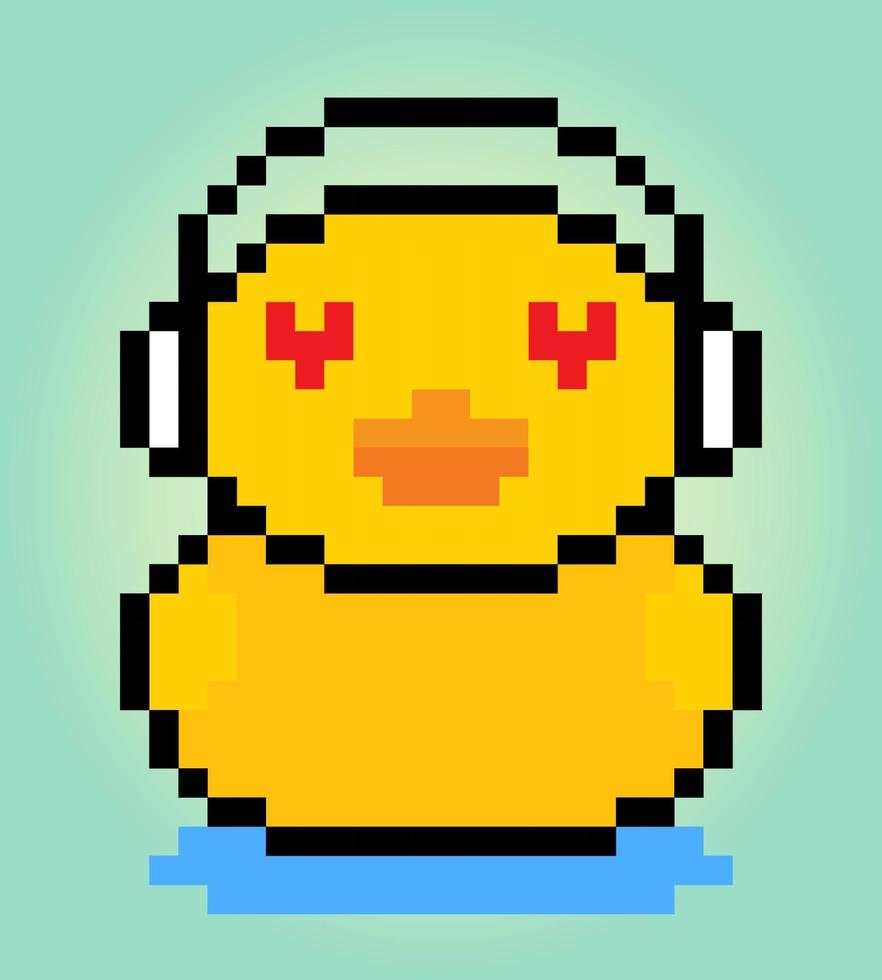 Les pixels de canard 8 bits nagent. actifs de jeu d'animaux dans les illustrations vectorielles. vecteur