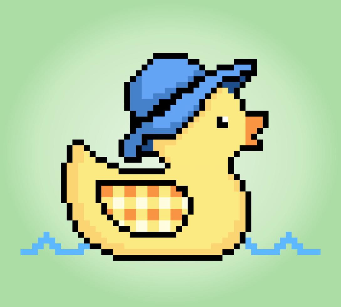 Canard 8 bits portant des pixels de chapeau. actifs de jeu d'animaux dans les illustrations vectorielles. vecteur