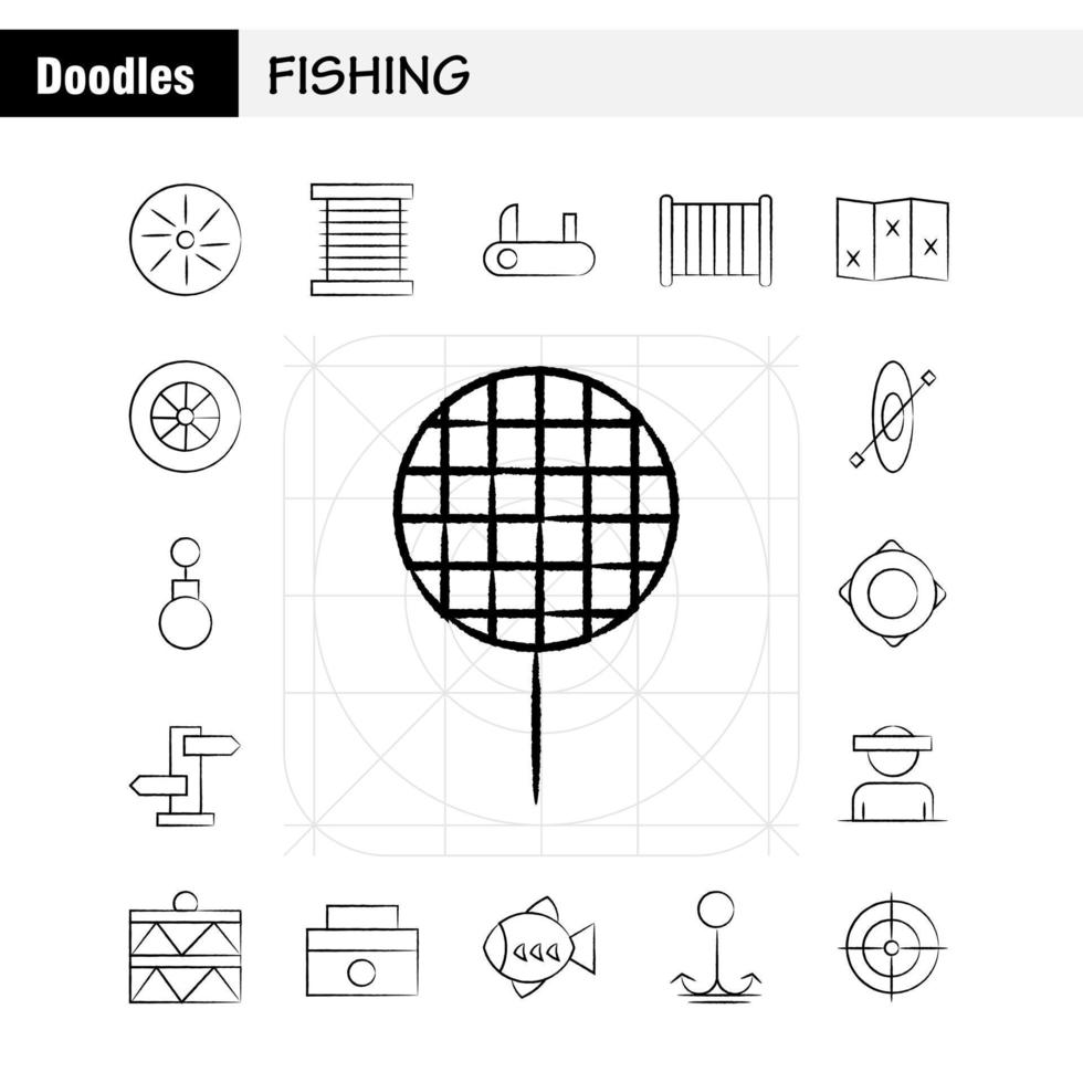 pack d'icônes de pêche dessinés à la main pour les concepteurs et les développeurs vecteur