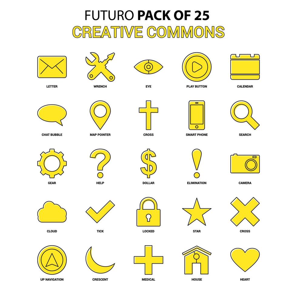 creative commons icon set jaune futuro dernier pack d'icônes de conception vecteur