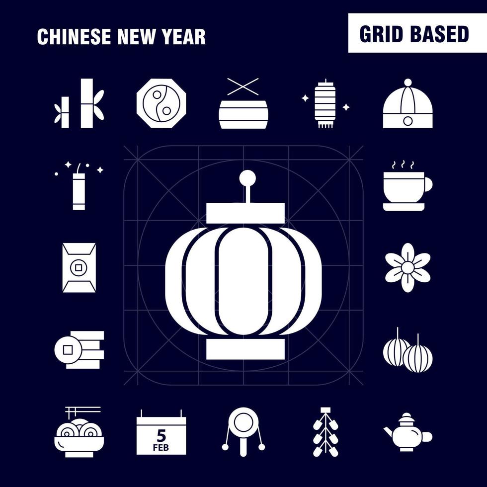 pack dicônes de glyphes solides du nouvel an chinois pour les concepteurs et les développeurs icônes du calendrier calendrier du mois de février vecteur