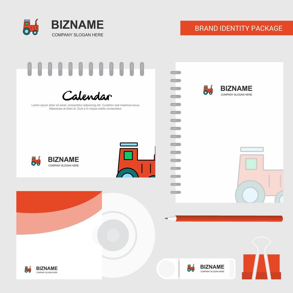 modèle de calendrier de logo de tracteur couverture de cd journal intime et modèle de vecteur de conception de paquet stationnaire de marque usb