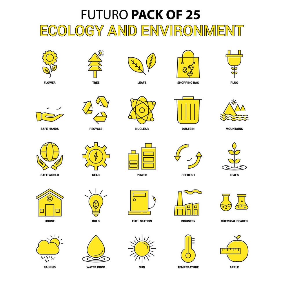 ensemble d'icônes écologie et environnement jaune futuro dernier pack d'icônes de conception vecteur