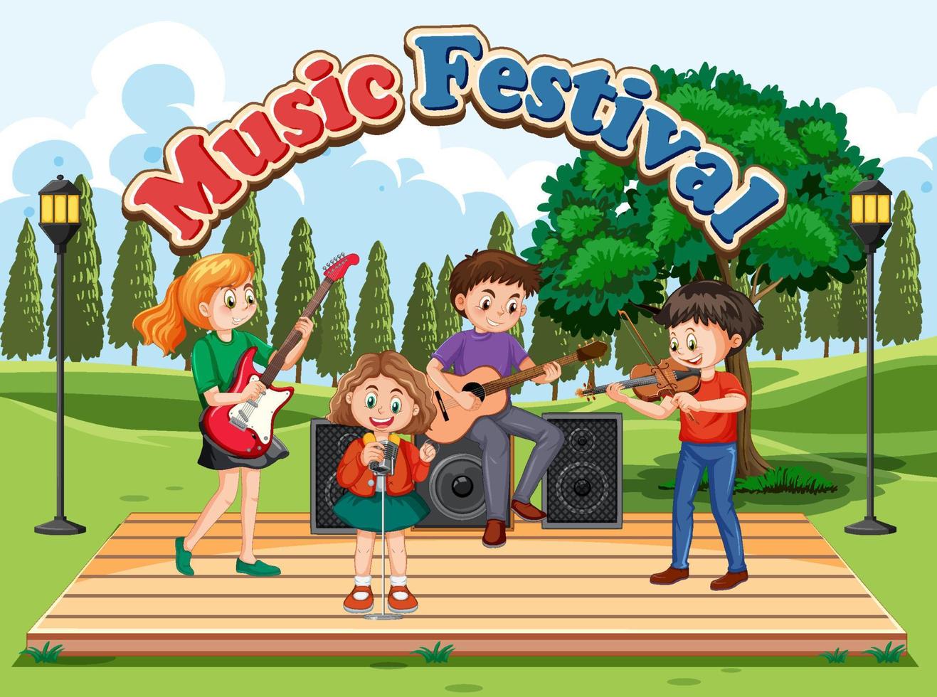 groupe de musique pour enfants au parc vecteur