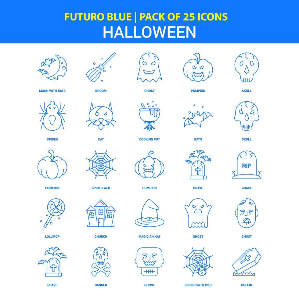 pack d'icônes halloween futuro bleu 25 icônes vecteur