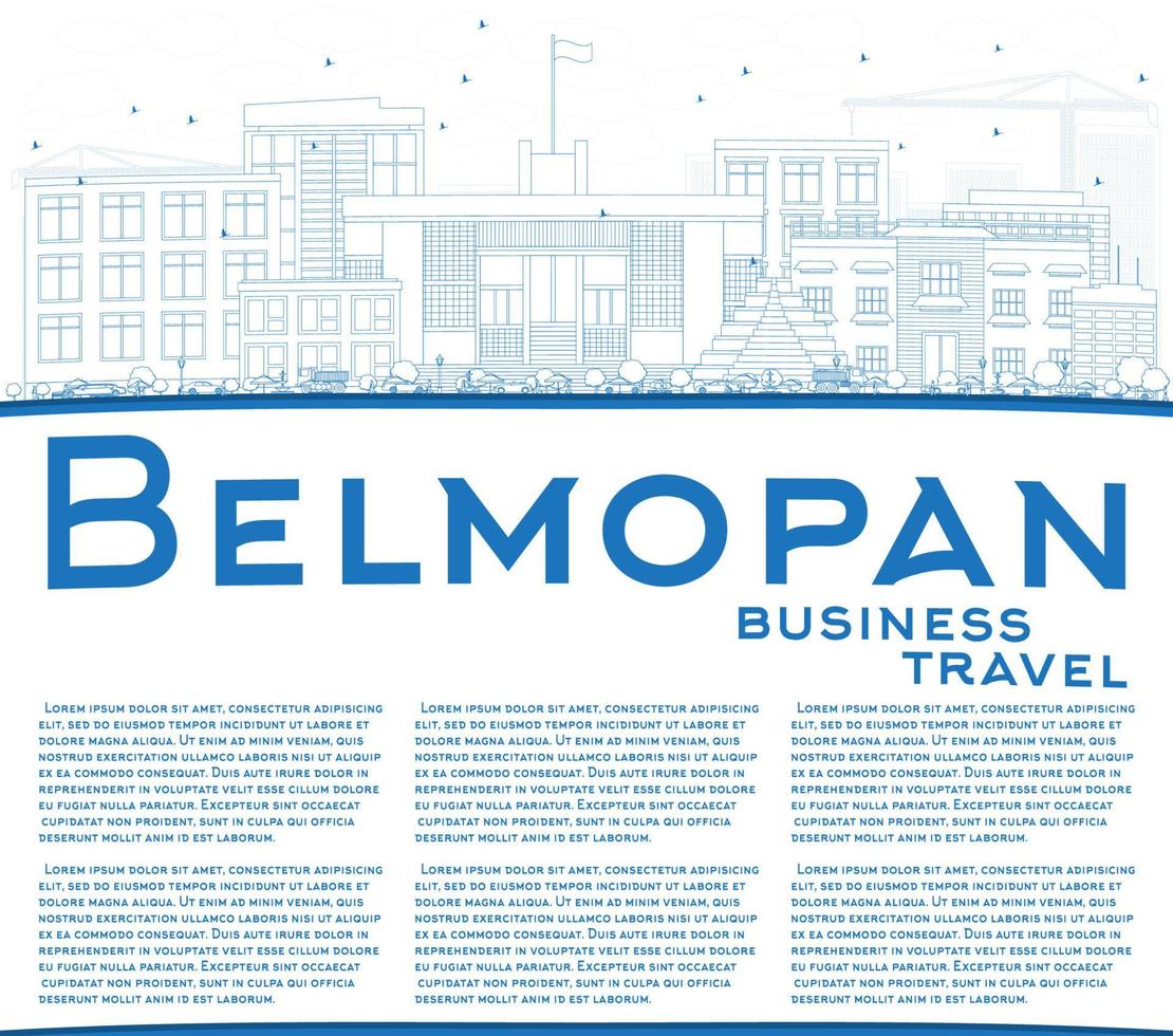 contour de l'horizon de belmopan avec des bâtiments bleus et un espace de copie. vecteur
