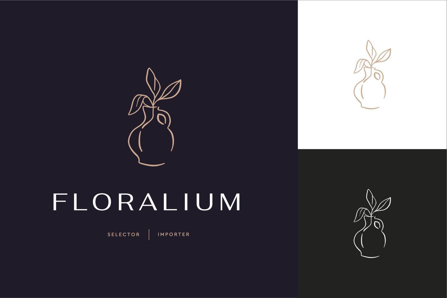 modèle de conception de logo abstrait vectoriel dans un style minimaliste linéaire à la mode - fleur dans un vase - symbole abstrait pour les cosmétiques et les emballages, les bijoux, les produits artisanaux ou de beauté