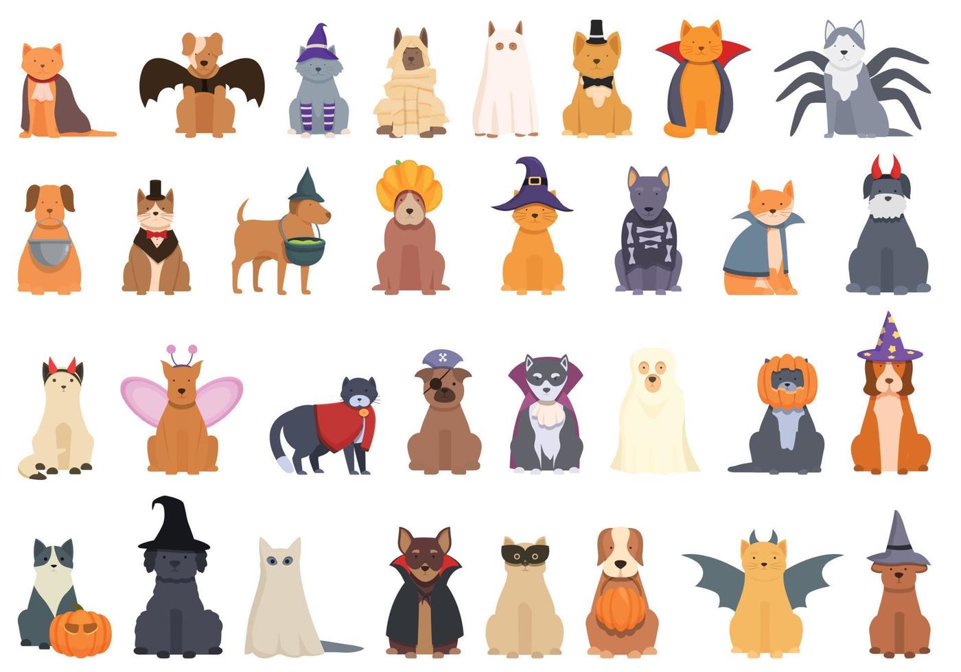 costume d'halloween pour les icônes d'animaux mis en vecteur de dessin animé. fête fantôme