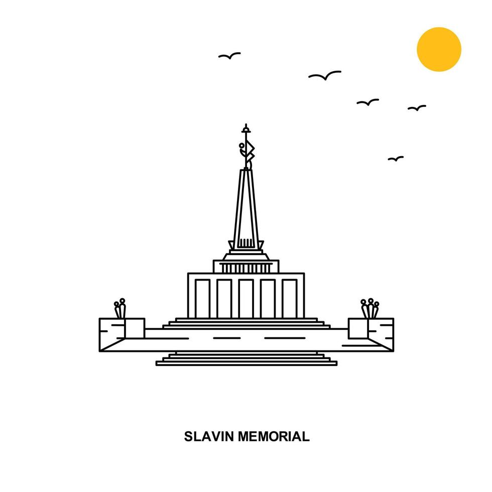 slavin monument commémoratif monde voyage illustration naturelle fond dans le style de ligne vecteur